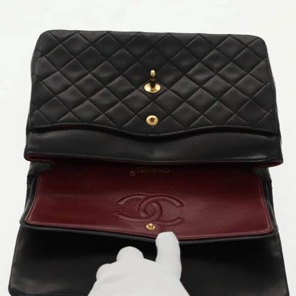 CHANEL Matelasse Chain Hand Bag Lamb Skin Black Gold CC Auth 95715AV - Picture 13 of 16